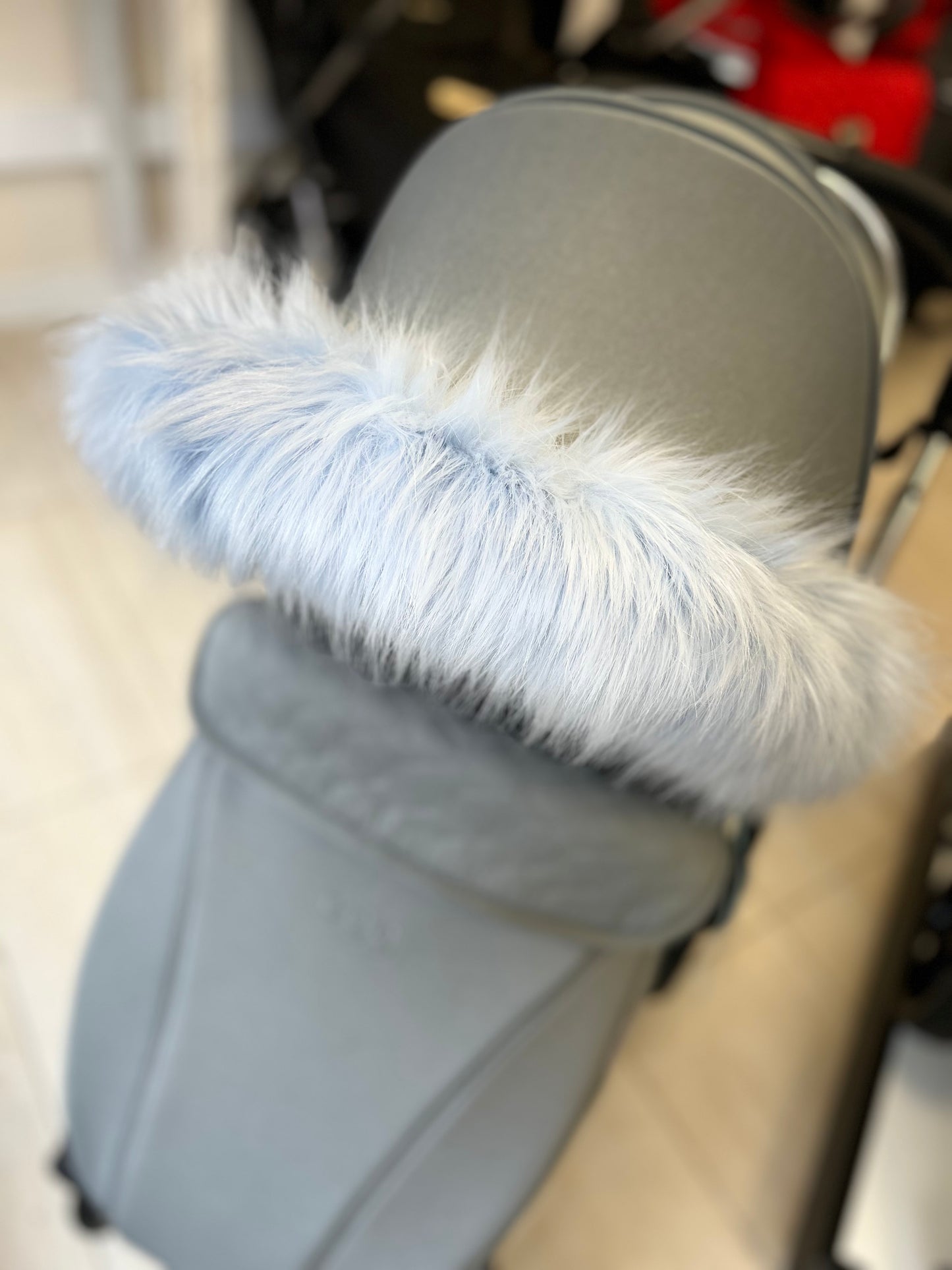 Fluffy Pram Hood Fur - Baby Blue