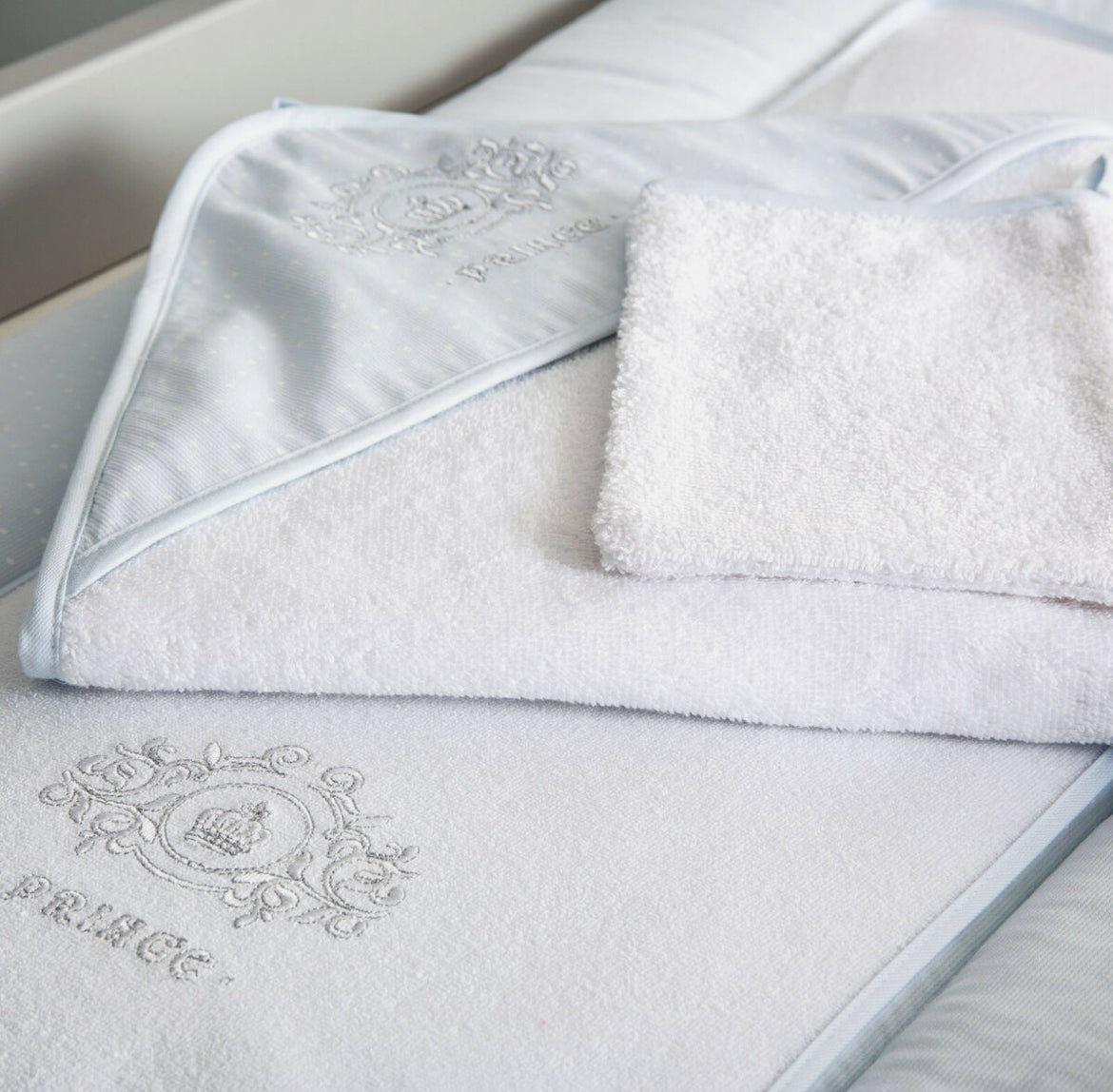 Funna Baby Prince Blue & White Hooded Bath Towel and Hand Mitt