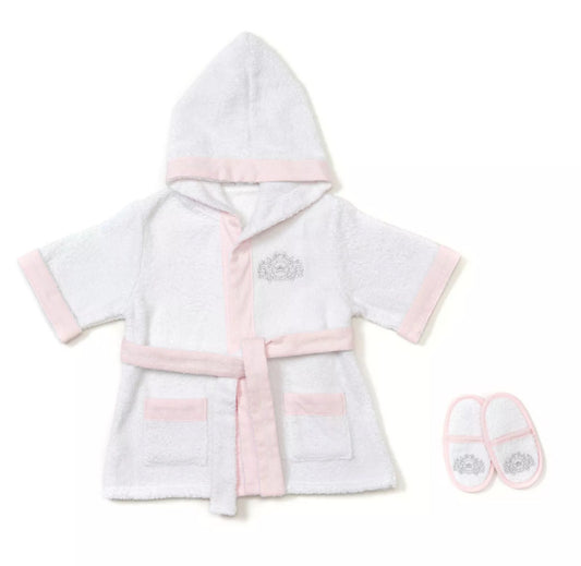 Funna Baby Princess Embroidered White Hooded Bathrobe & Slipper Set