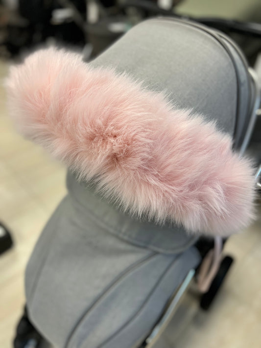 Baby Pink Extra Fluffy Pram Hood Fur