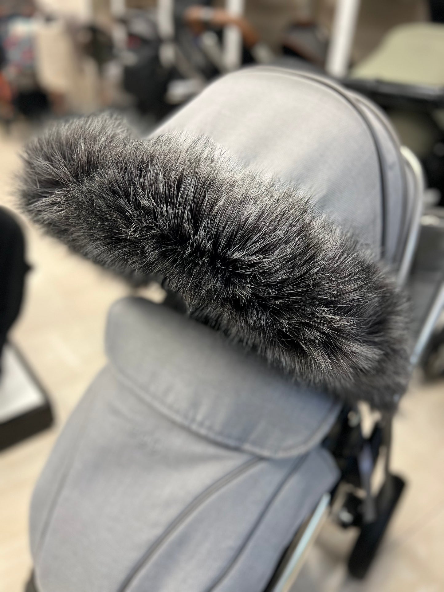 Pewter Extra Fluffy Pram Hood Fur