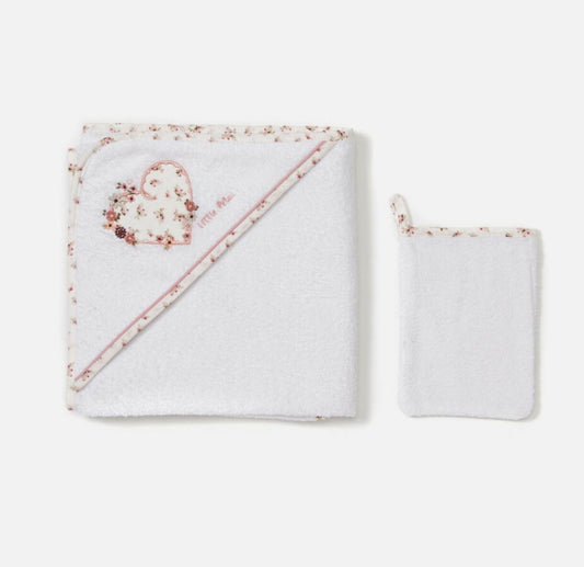 Funna Baby Little Petal Floral Hooded Bath Towel and Hand Mitt