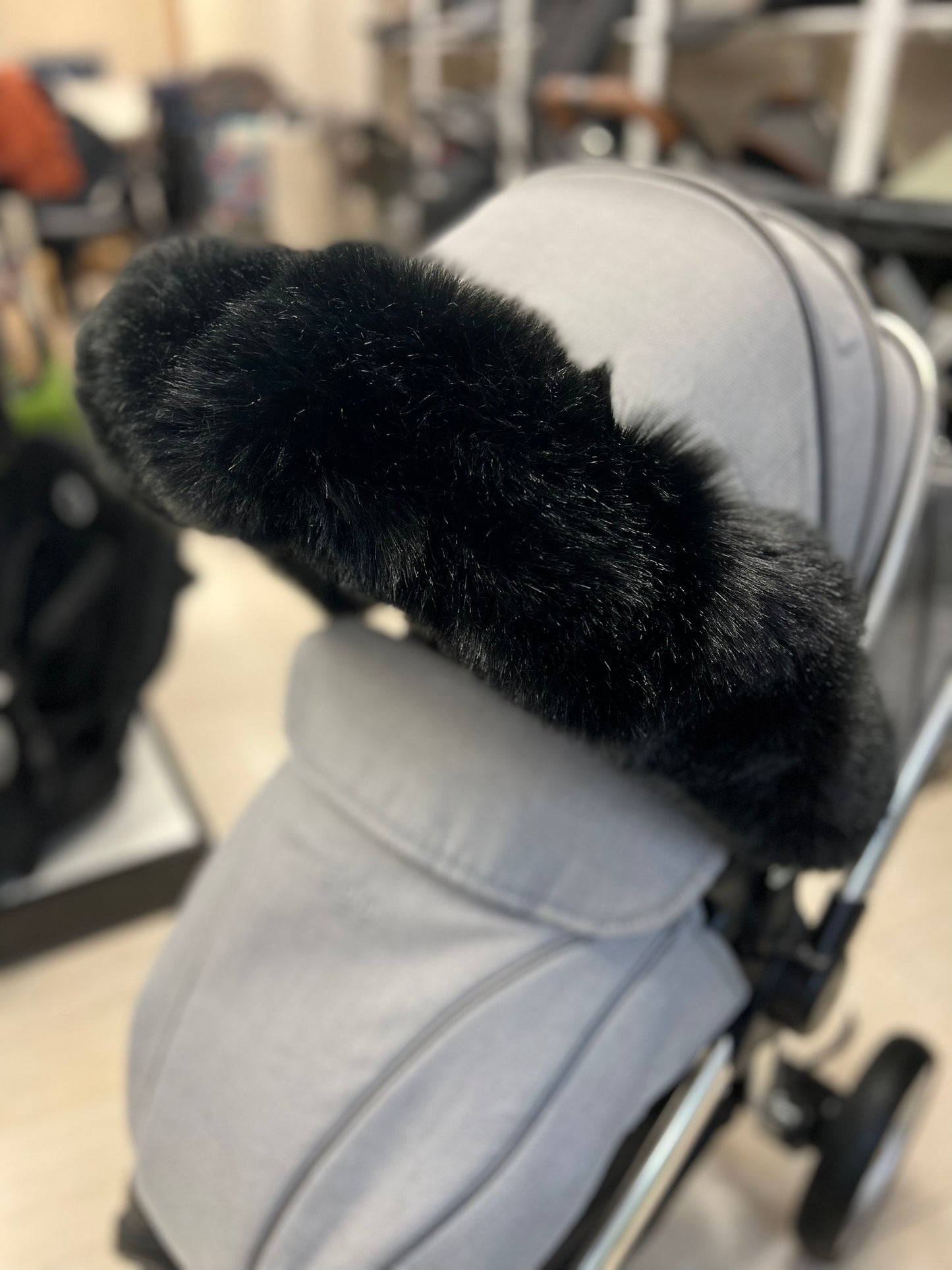 Luxury Black Extra Fluffy Pram Hood Fur