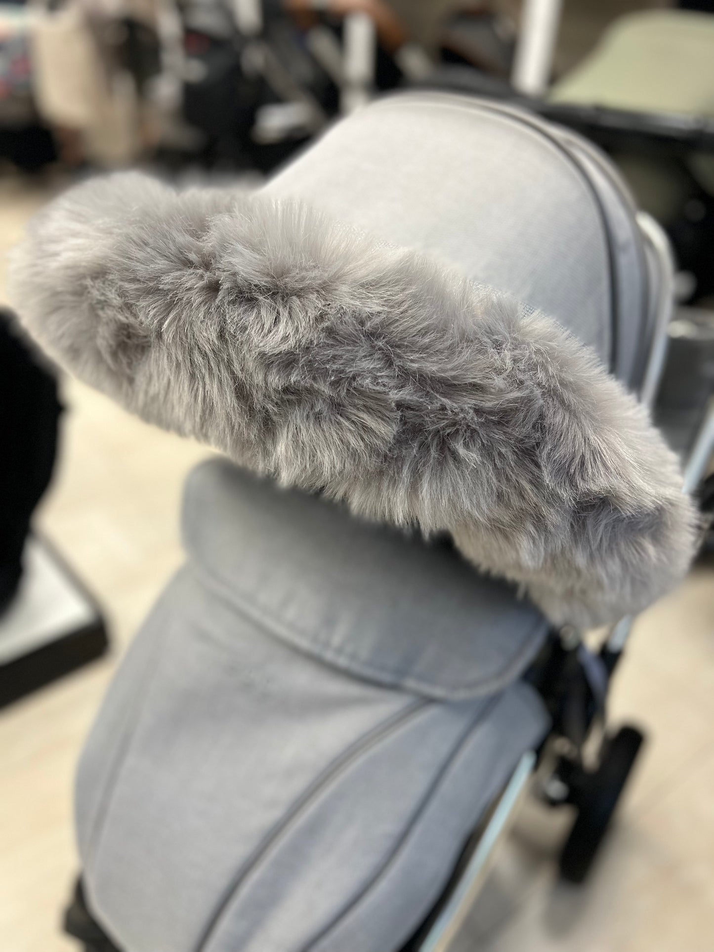 Soft Grey Extra Fluffy Pram Hood Fur baby beau 9bf2